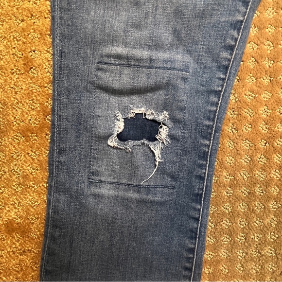 J. Crew Toothpick Skinny Jeans Women's 30 Blue Denim Low Rise Distressed Patches - Picture 2 of 11